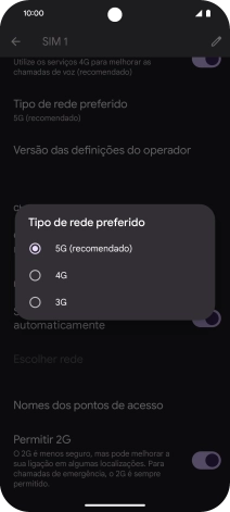 Prima o tipo de rede pretendido.