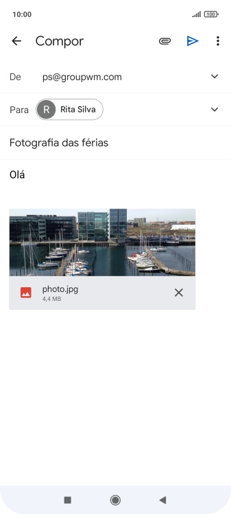 Prima o ícone para enviar quando terminar de escrever o seu e-mail.