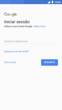 Se não tiver uma conta Google, prima Criar conta e siga as indicações no ecrã para criar uma conta.