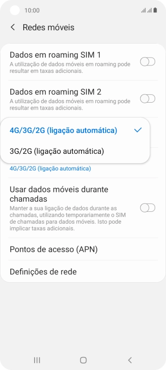 Prima o tipo de rede pretendido.