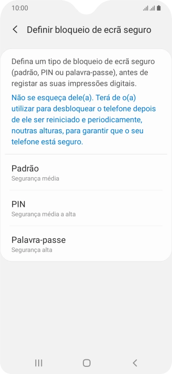 Prima o código de bloqueio do telefone pretendido e siga as indicações no ecrã para estabelecer um código de bloqueio adicional.