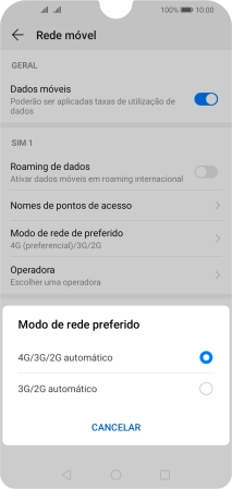Prima o tipo de rede pretendido.