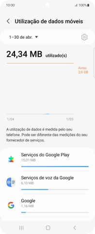 O consumo de dados de cada aplicação é mostrado sob o nome da aplicação.