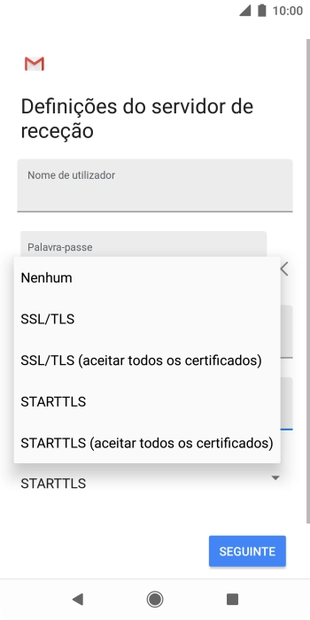 Prima SSL/TLS para ativar a função.