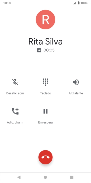 Prima o ícone para terminar a chamada.