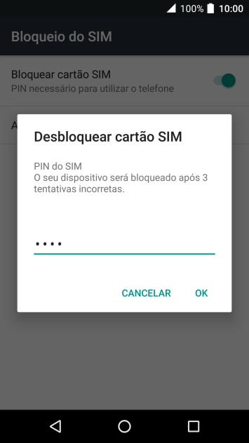Introduza o seu código PIN e prima OK.
