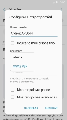 Prima WPA2 PSK para proteger o hotspot Wi-Fi com uma password.
