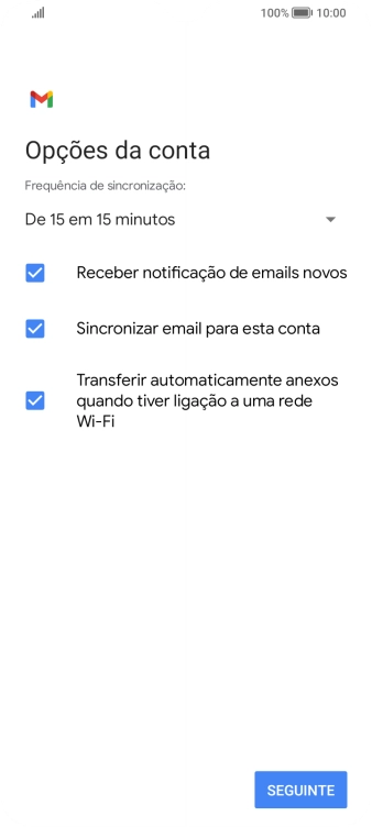 Se o ecrã mostrar esta imagem, a sua conta foi identificada e configurada automaticamente. Siga as indicações no ecrã para introduzir informações adicionais e concluir a configuração.