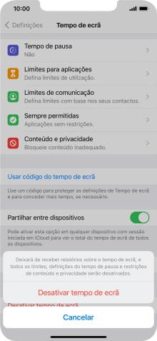 Prima Desativar tempo de ecrã.