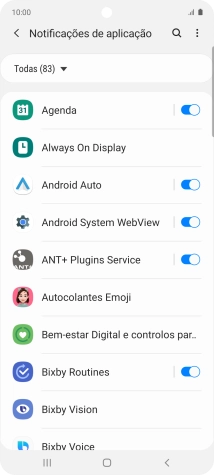Prima o indicador junto às apps pretendidas para ativar ou desativar a função.