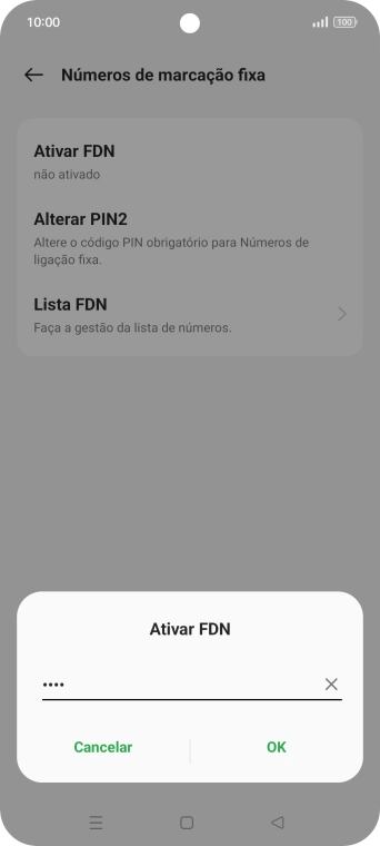 Introduza o código PIN2 e prima o ícone para aceitar.