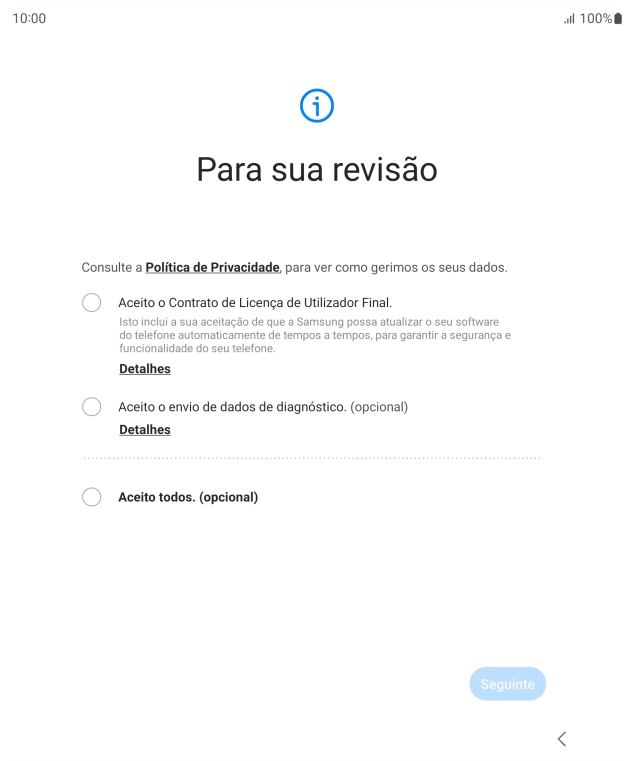Prima o campo ao lado das definições pretendidas para as selecionar.