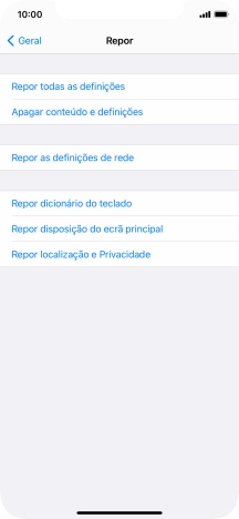 Prima Repor todas as definições.