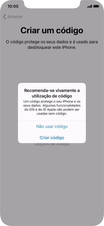 Se desativar a função, prima Não usar código.