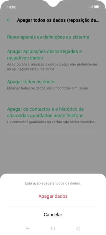 Prima Apagar dados.