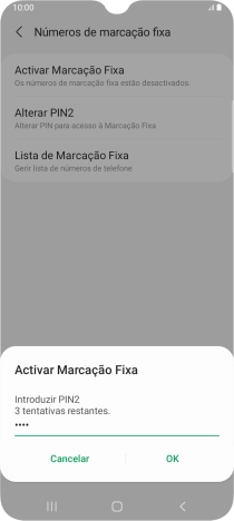 Introduza o código PIN2 e prima OK.