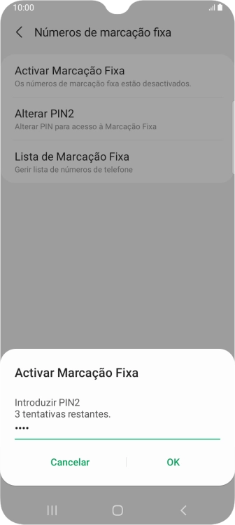 Introduza o código PIN2 e prima OK.