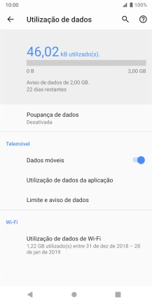 O consumo total de dados é agora mostrado no ecrã.