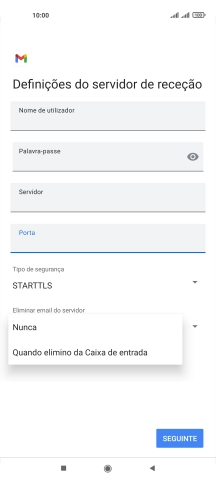Prima Nunca para manter os e-mails no servidor quando estes são apagados no telefone.