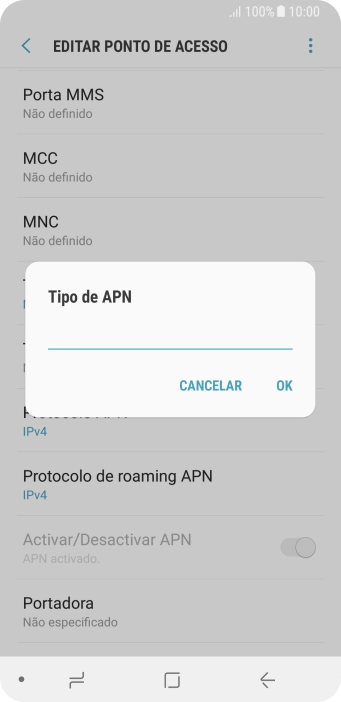 Introduza default e prima OK.