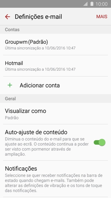 Prima a conta de e-mail pretendida.