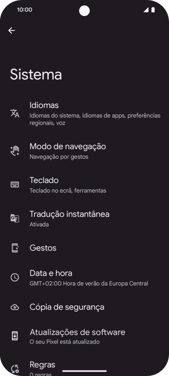 Prima Atualizações de software. Se existir uma nova versão de software disponível, será agora indicado no ecrã. Siga as indicações no ecrã para atualizar o software do telefone.