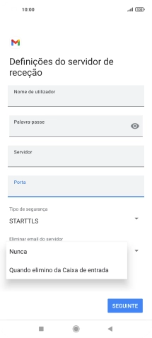 Prima Nunca para manter os e-mails no servidor quando estes são apagados no telefone.