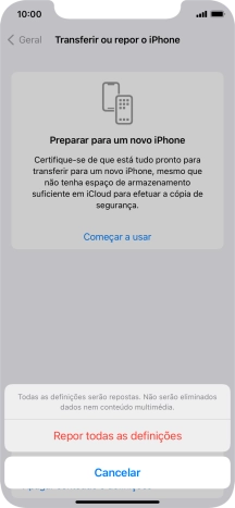 Prima Repor todas as definições.