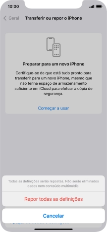 Prima Repor todas as definições.