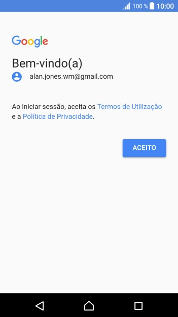 Prima ACEITO e siga as indicações no ecrã para escolher as definições da conta Google.