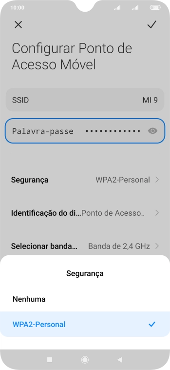 Prima WPA2-Personal para proteger o hotspot Wi-Fi com uma password.