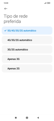 Prima o tipo de rede pretendido.