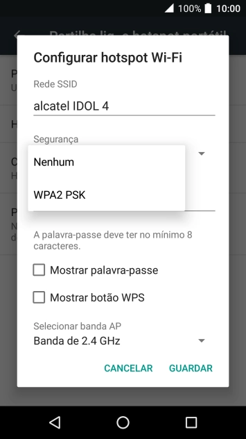 Prima WPA2 PSK para proteger o hotspot Wi-Fi com uma password.