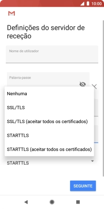 Prima SSL/TLS para ativar a função.
