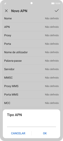 Introduza default e prima OK.
