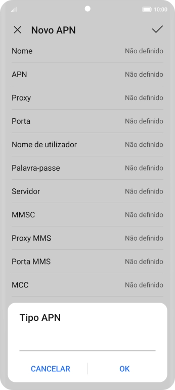 Introduza default e prima OK.
