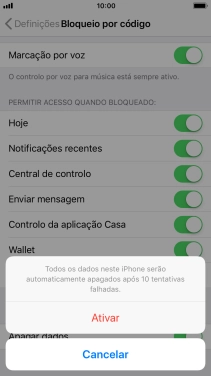 Se ativar a função, prima Ativar.