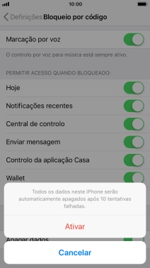 Se ativar a função, prima Ativar.