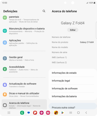 O código IMEI é mostrado no ecrã.