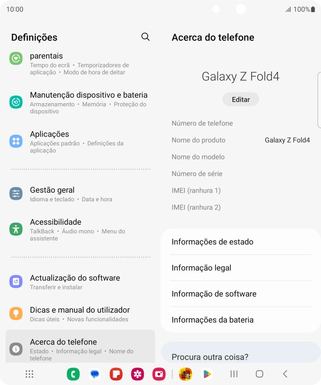 O código IMEI é mostrado no ecrã.