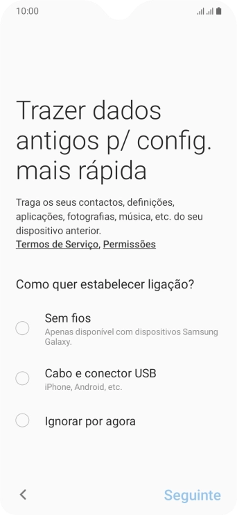 É possível transferir conteúdo de outro telefone quando o telefone for ativado antes da primeira utilização e quando o telefone tiver sido reiniciado. Quando esta imagem for mostrada no ecrã, o telefone está pronto para transferir conteúdo de outro telefone.