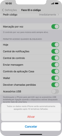 Se ativar a função, prima Ativar.