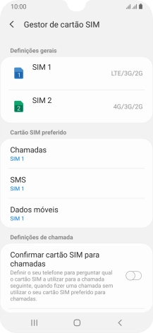 Prima o cartão SIM pretendido.
