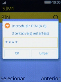 Introduza o seu código PIN e prima a tecla esquerda de seleção.