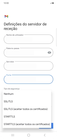 Prima SSL/TLS para ativar a função.