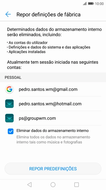 Prima REPOR PREDEFINIÇÕES.