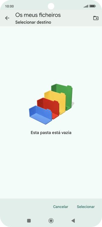 Se quiser criar uma nova pasta, prima o ícone de nova pasta e siga as indicações no ecrã para criar uma nova pasta.