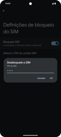Introduza o seu código PIN e prima OK.