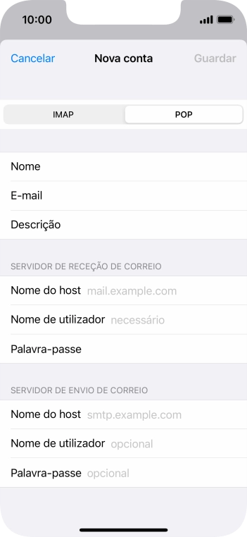 Prima Nome do host e introduza o nome do servidor de receção do fornecedor de e-mail.