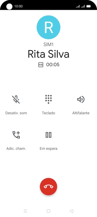 Prima o ícone para terminar a chamada.